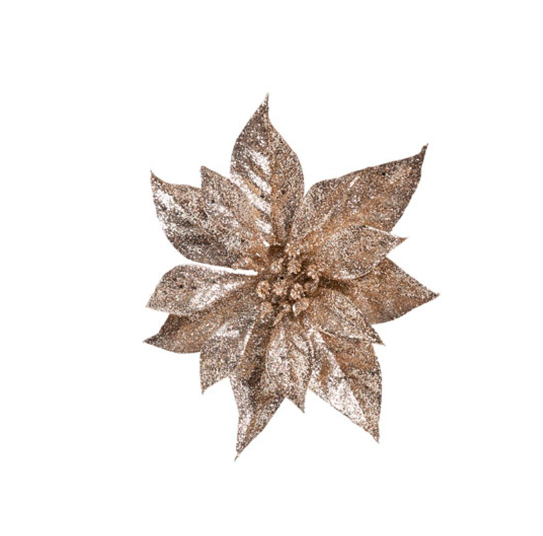 Cosy & Trendy | Sierbloem op Clip Kerstroos Glitter Champagne Ø18cm