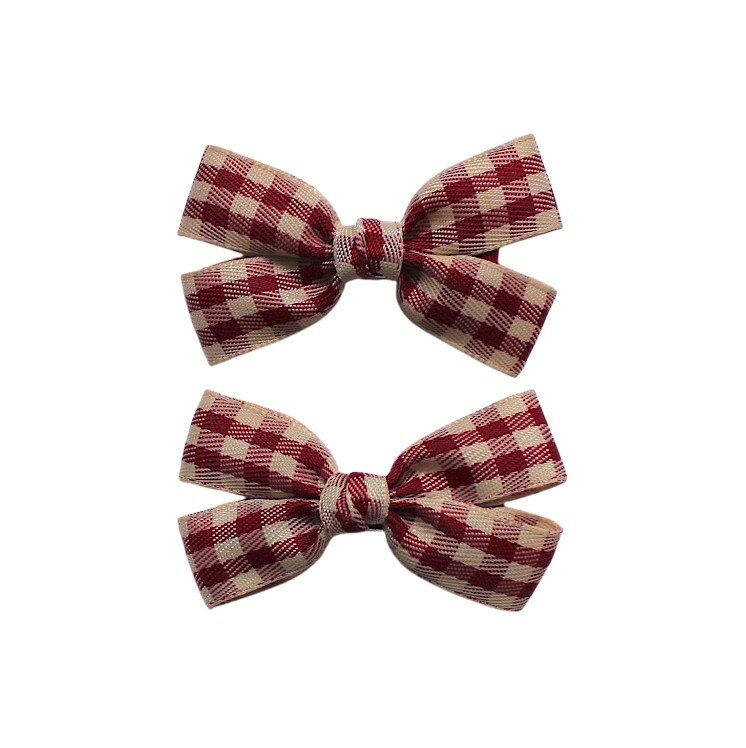Busy Lizzie | Haarspeld Bow Check Red 2-pack