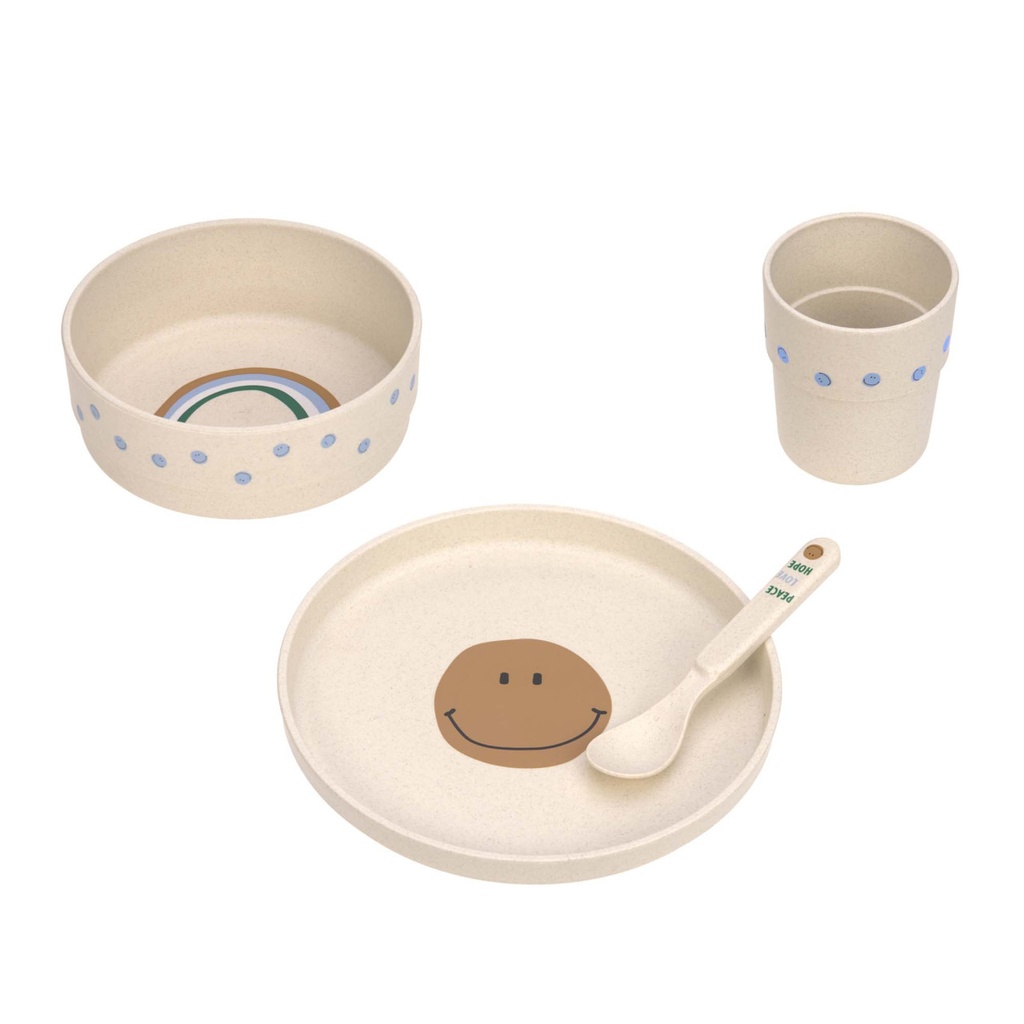 Laessig | Eetset Dish Set Happy Rascals Smile Sky Blue PP/Cellulose 4-delig