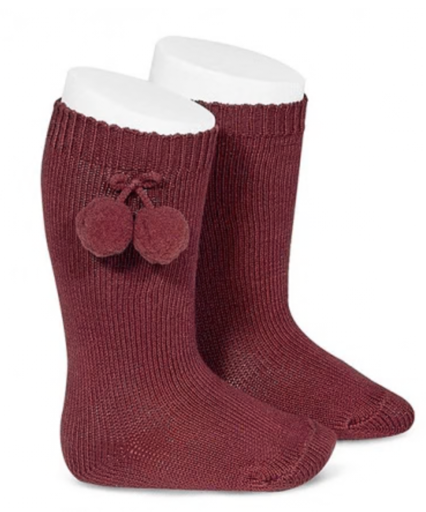 Condor | Kniekousen Pompoms Burgundy