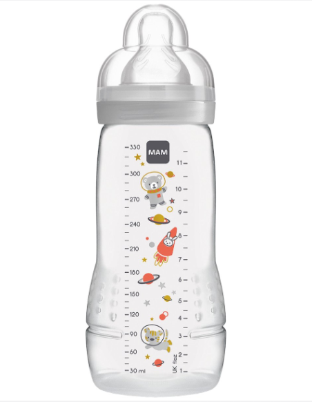 BREEDHALSFLES, PP, 330 ml, Baby Bottle, uni, grijs/transp., silic. speen, 4m+, 1 stuk(s), Easy Active, fles, 2023/2024