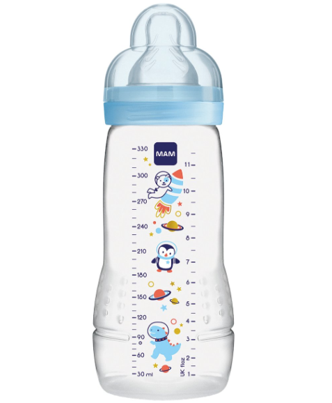 BREEDHALSFLES, PP, 330 ml, Baby Bottle, boy, blauw/transp, silic. speen, 4m+, 1 stuk(s), Easy Active, fles, 2023/2024