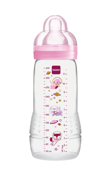 BREEDHALSFLES, PP, 330 ml, Baby Bottle, girl, roze/trans., silic. speen, 4m+, 1 stuk(s), Easy Active, fles, 2023/2024
