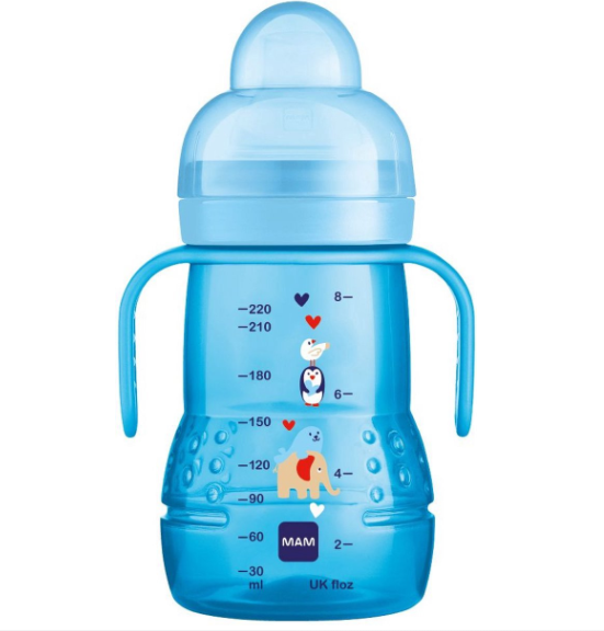 DRINKBEKER, 220 ml, Trainer +, boy, blauw, print, kunststof, handvatten, deksel, drinktuit, 1 stuk(s), 2023/2024