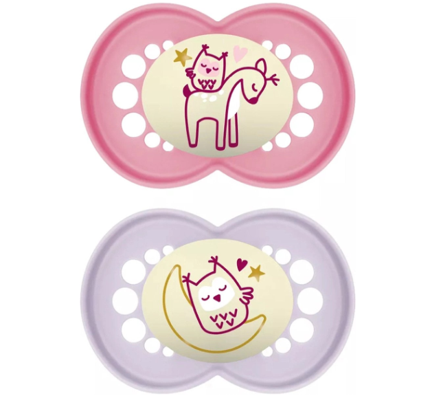 MAM | Fopspeen Pure Night Sil Girl o/p Ortho/Physio Glow in The Dark Bosdieren Roze 6-16M