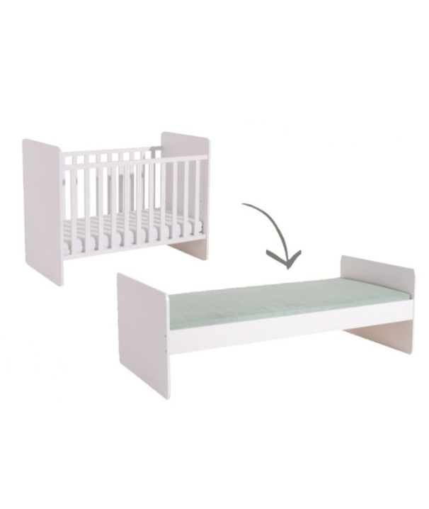 BED, 60x120, omvb, white, Vito Mira, wit, spaanderplaat, babybed omvb tot eenpersoonsbed, incl bodem