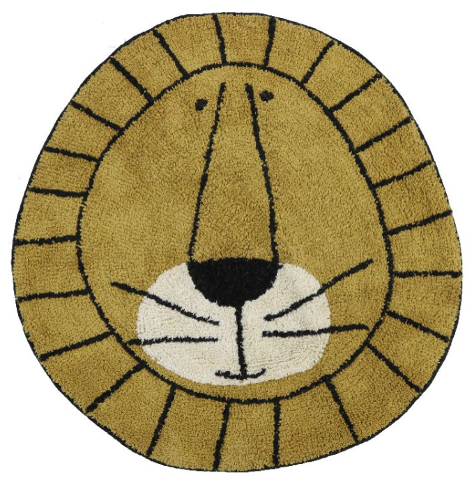KAMERTAPIJT, Lion, ocher, geel/bruin, kop leeuw, rond model, getuft katoen, dia 100cm