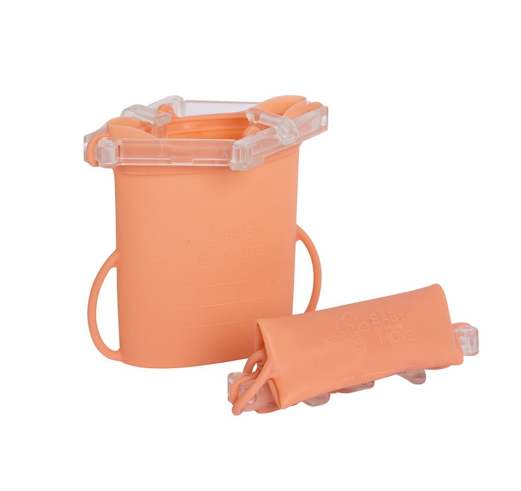 BEWAARPOTJE, Yummy Bag 2-Pack, bloom, roze, siliconen/siliconen, 2x 230ml, met maatverdeling