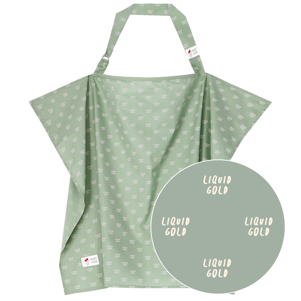 BORSTVOEDINGSDOEK, liquid gold, schort, Nursing Cover, groen, uni met tekst liquid gold, katoen, model: schort