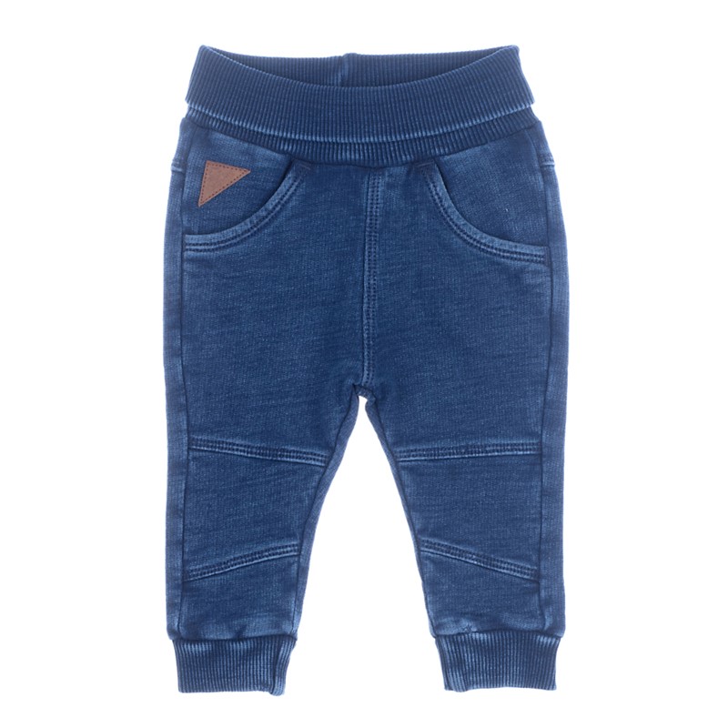 BROEK, indigo, M:68, Sweatbroek denim look, boys, blauw, uni, appl siernaden, jersey, broek, boord aansluitend