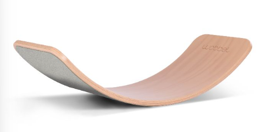 Wobbel | Balansbord Original Baby Muis ECO Wolvilt-Blank Gelakt Bruin/Grijs Hout