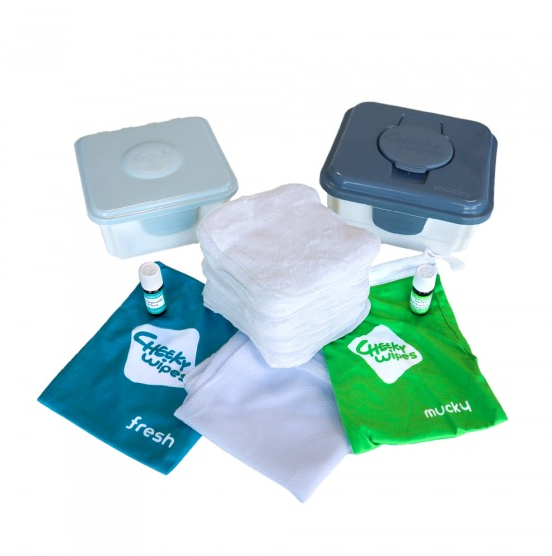 ALL-IN-ONE KIT, Box silver/grey - Wipes white, 25 katoenen doekjes/2 boxen/2 olieen/2 zakjes/1 waszakje