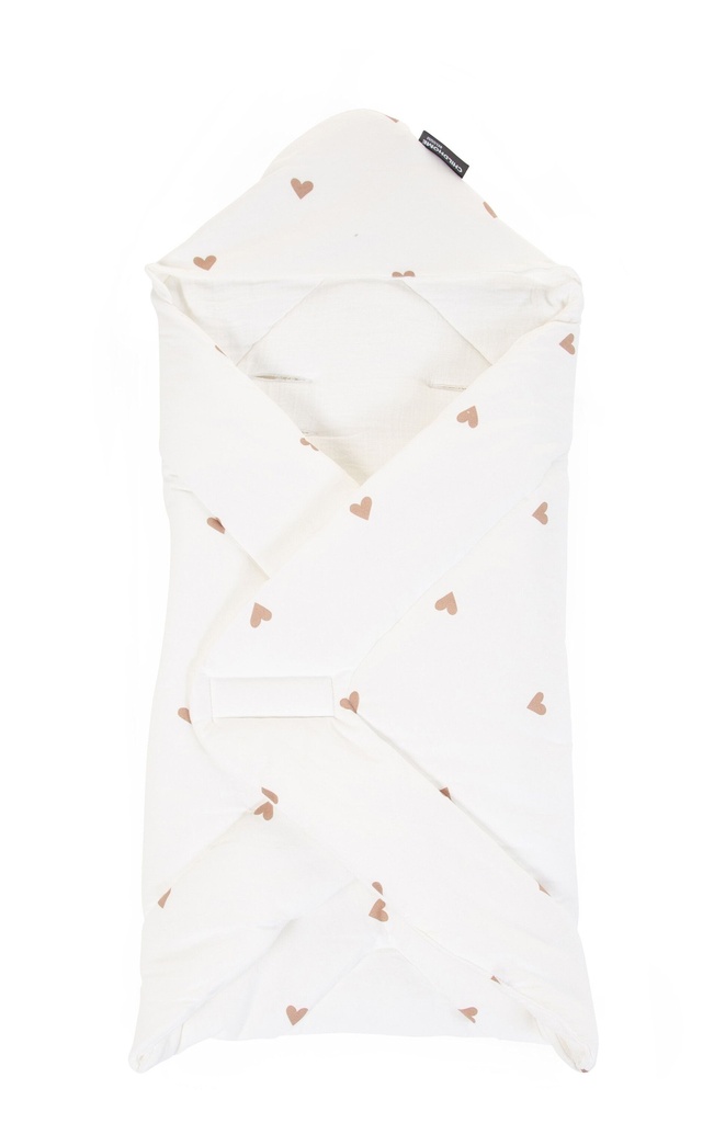 WIKKELDEKEN, Babywrapper, Hearts, universeel, aop hartjes motief jersey/ uni tetra, 75x75cm, kap voorgevormd