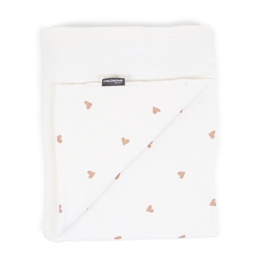 Childhome | Donsovertrek 100x140, hearts, all over hartjes motief - uni, jersey/tetra, +sloop, vr babybed
