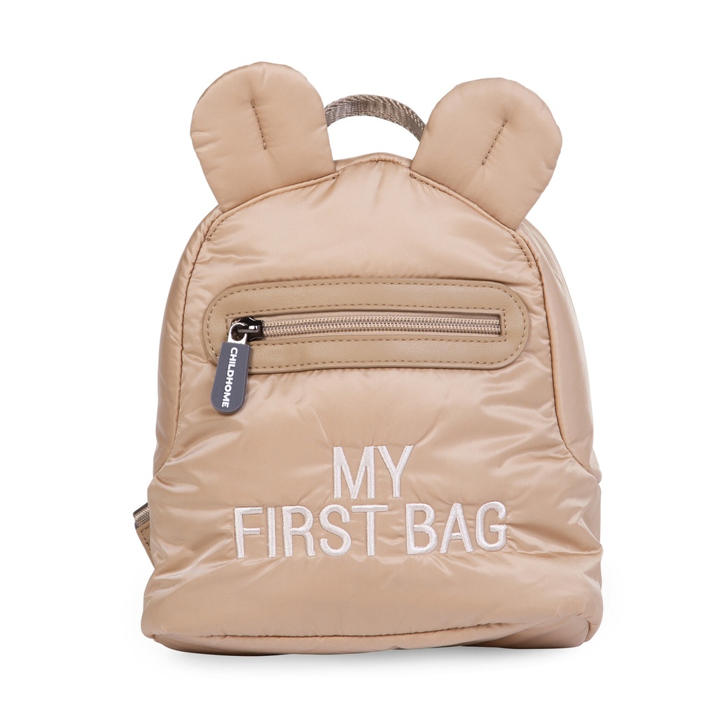 RUGZAK, My First Bag Puffered, beige, ecru, gematelasseerd/print tekst "My First Bag", 20x24x8cm, 2021