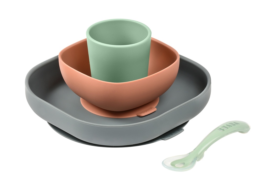Beaba | Eetset Siliconen Blauw/Roze/Groen 4-delig 