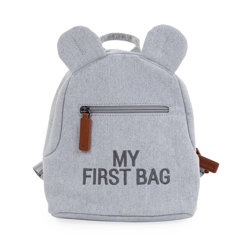 RUGZAK, My First Bag Canvas, grey, grijs, uni/print tekst "My First Bag", 20x24x8cm, 2023