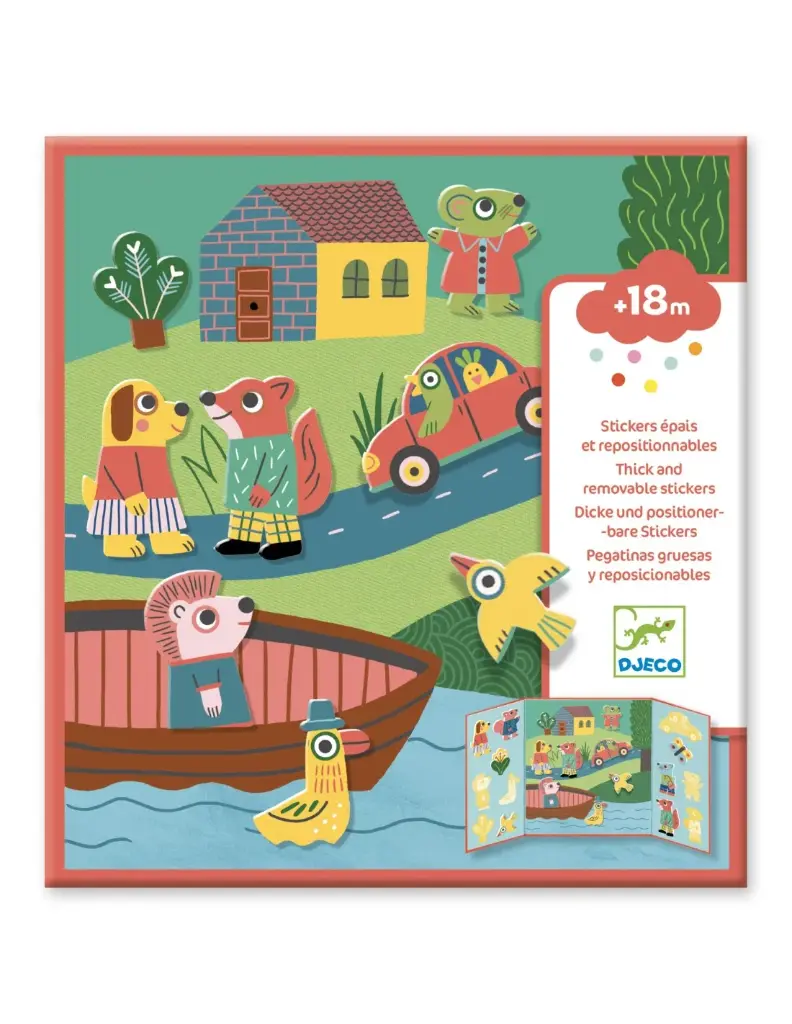 STICKERS, Animals, inhoud: boek met landschap/14 herbruikb vinyl stickers, vanaf 18 maanden, creatief speelgoed