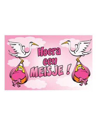 Funny Fashion | Vlag Hoera Een Meisje Roze 150x90cm