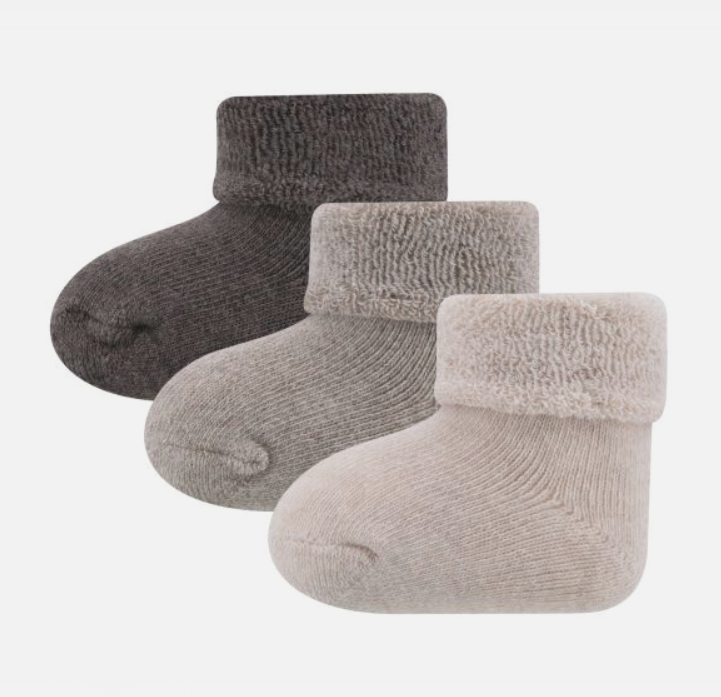 Ewers | Kousen Newborn One Size Ecru/Taupe/Bruin met Omslag 3-pack