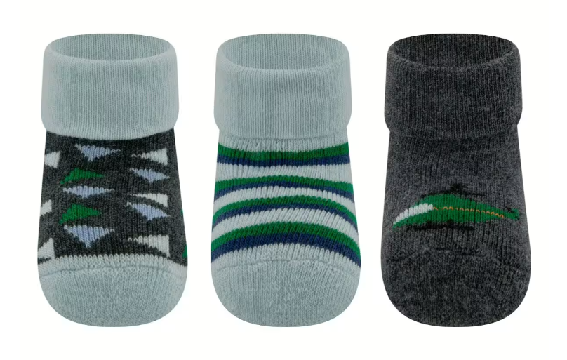 Ewers | Kousen Met Omslag Newborn Boys Grijs/Groen One Size 3-pack 
