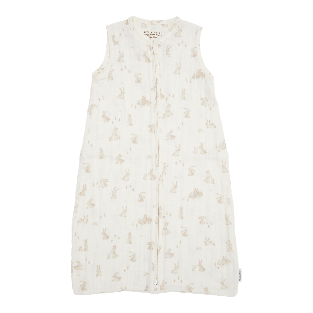 SLAAPZAK, 70cm, baby bunny, Newborn Naturals, zonder mouwen, wit/ecru, aop konijn, hydrofiel, klassiek model, zomer