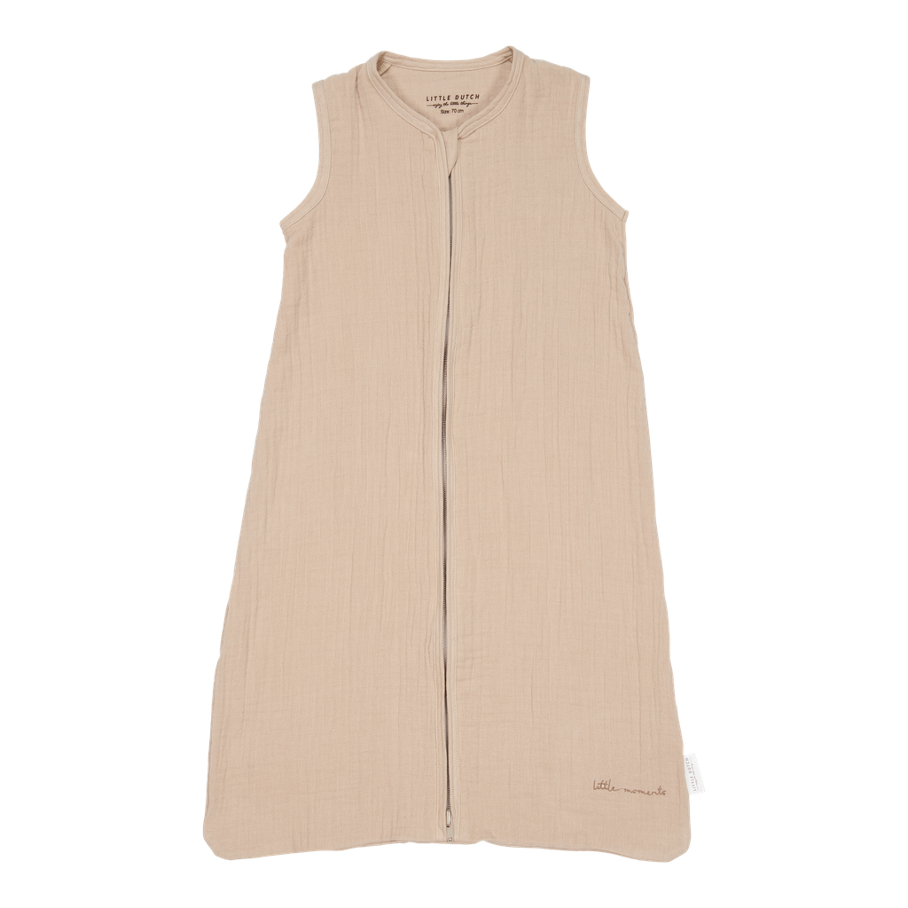 SLAAPZAK, 70cm, beige, Newborn Naturals, ecru, zonder mouwen, uni, hydrofiel katoen, klassiek model, zomer