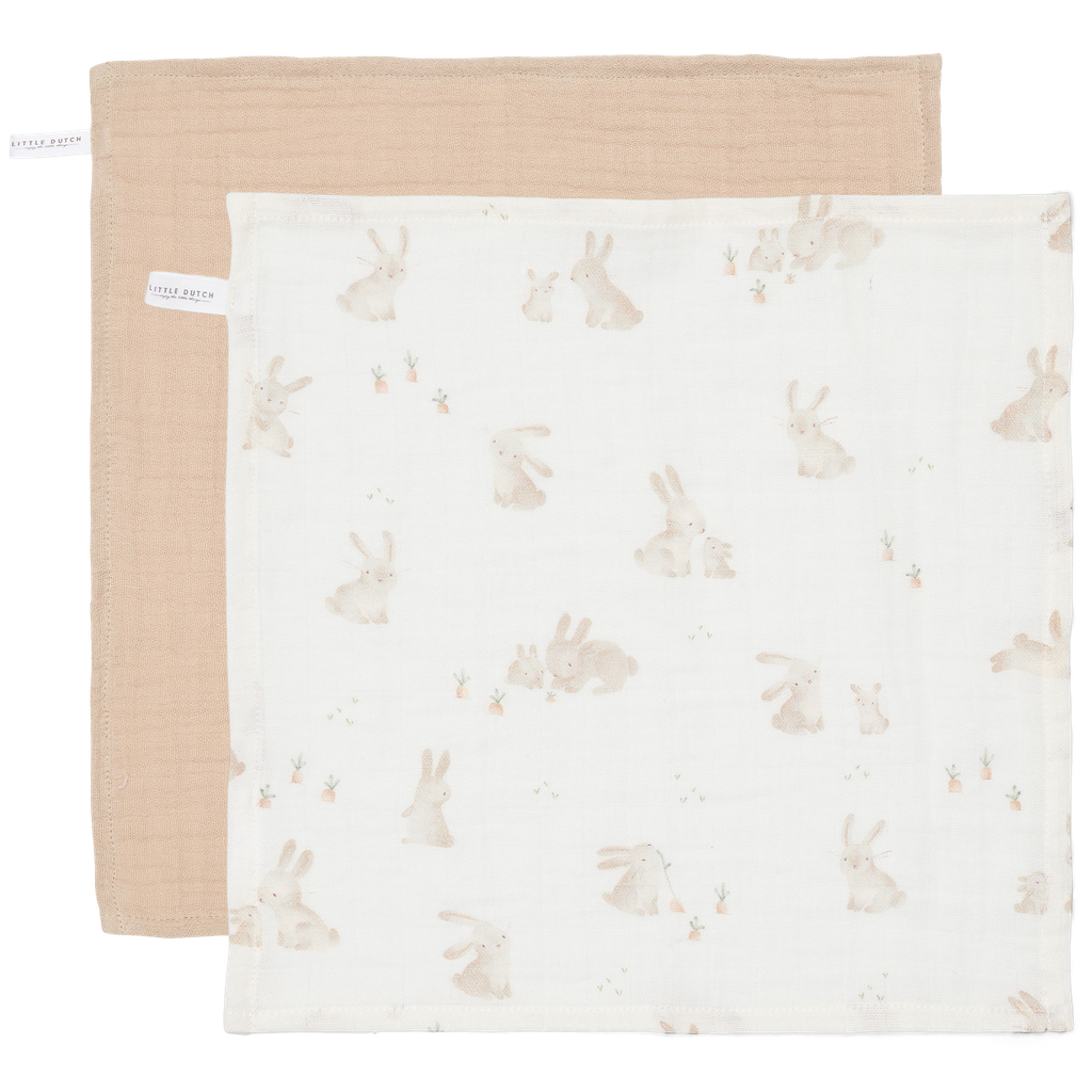 Little Dutch | Monddoekje Newborn Naturals Baby Bunny Beige/Wit/Ecru 25x25cm 2-pack