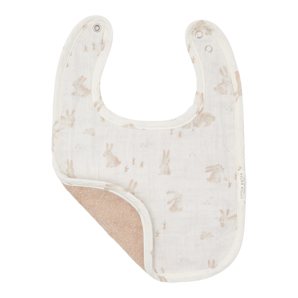 SLABBETJE, Newborn Naturals, baby bunny, wit/ecru, aop konijntjes, drukknopensl., badstof/tetra, 23x31cm, 1 stuk