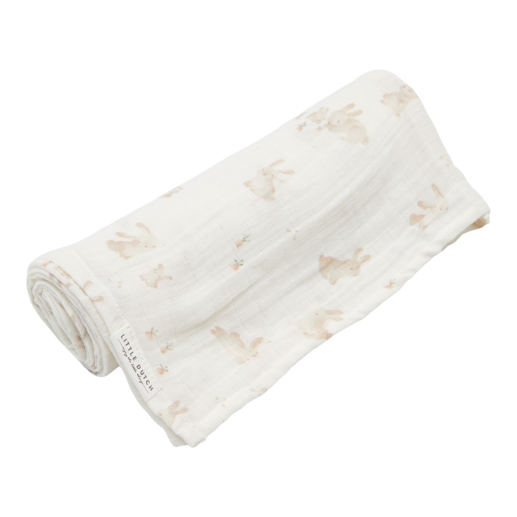 TETRA DOEK, 120x120cm, Swaddle, Newborn Naturals, baby bunny, wit/ecru, aop konijntjes, deken/wikkeldeken, 1 stuk