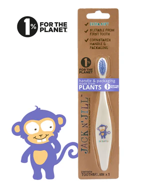 Jack 'n Jill | Tandenborstel Monkey Wit/Blauw Bio Toothbrush 100% Afbreekbaar Materiaal