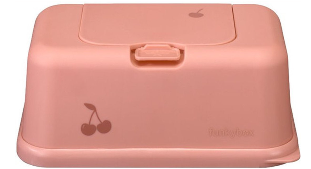 BOX, doos, Cherry, peachy pink, roze, print kersen, kunststof, vr vochtige doekjes, 13x9x22cm