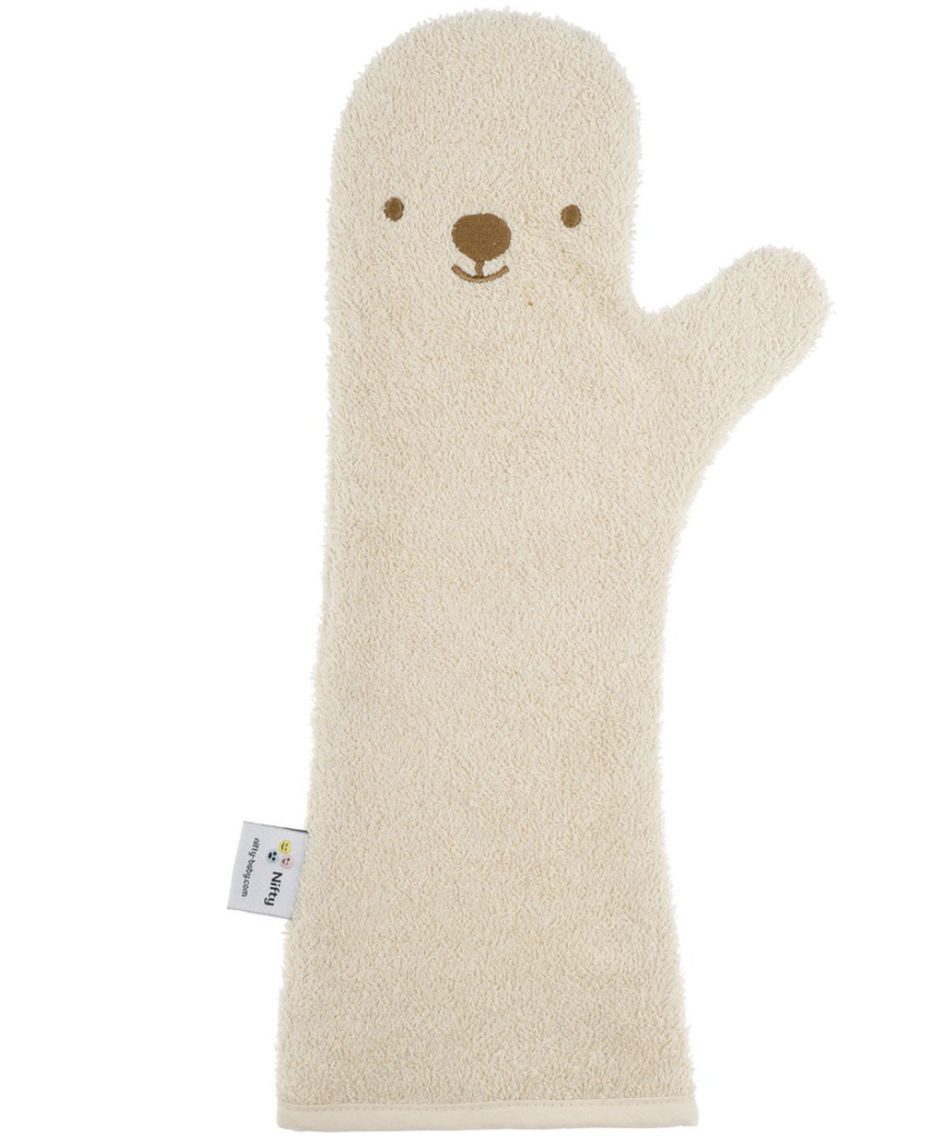 WASHANDJE, bear nougat, beer, ecru, badstof, Baby Shower Glove, 1 stuk(s)