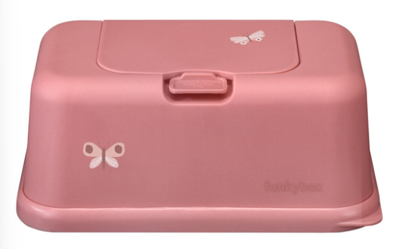 BOX, doos, Butterfly, punch pink, roze, print vlinder, kunststof, vr vochtiger doekjes, 13x9x22cm