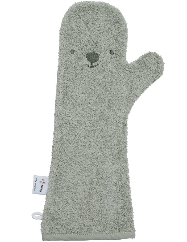 WASHANDJE, Baby Shower Glove, bear olive, groen, beer badstof, 1 stuk(s), 2026