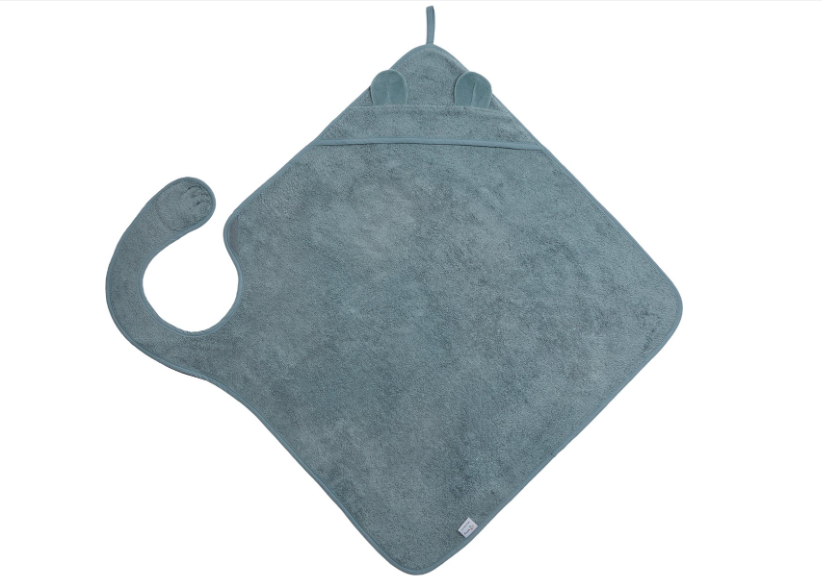 BADCAPE, Handsfree Bath Cape, blueberry, blauw,  uni, appl wasbeer oortjes, katoen, 100x100cm, 2024