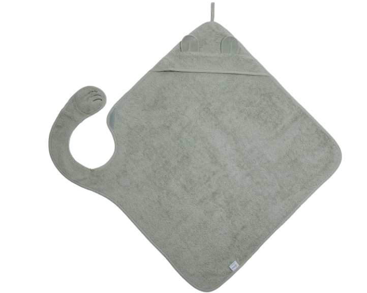 BADCAPE, Handsfree Bath Cape, olive, groen, uni, appl wasbeer oortjes, katoen, 100x100cm, 2024