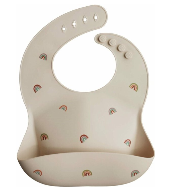 SLABBETJE, rainbow, ecru, aop regenbogen , drukknopensluiting, silicone, 24x26cm, met kruimelvanger, waterdicht, 1 stuk