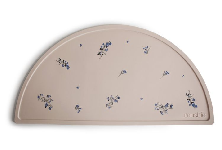 PLACEMAT, lilac flowers, paars/ecru, all over bloemen print, halfrond, silicone, waterafstotend, 1 stuk(s)