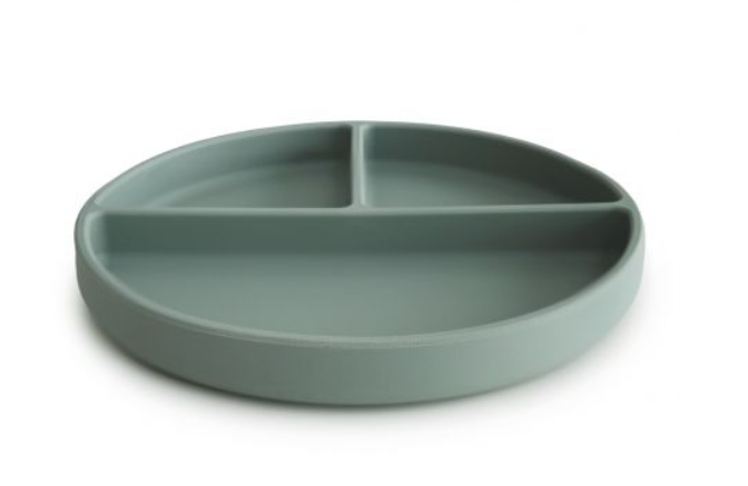 PLAT BORD, Plate, rond, cambridge blue, blauw, uni, silicone, met zuignap, vakkenverdeling, 1 stuk(s), bord