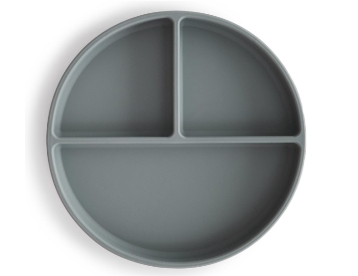 PLAT BORD, Plate, rond, stone, grijs, uni, silicone, met zuignap, vakkenverdeling, 1 stuk(s), bord