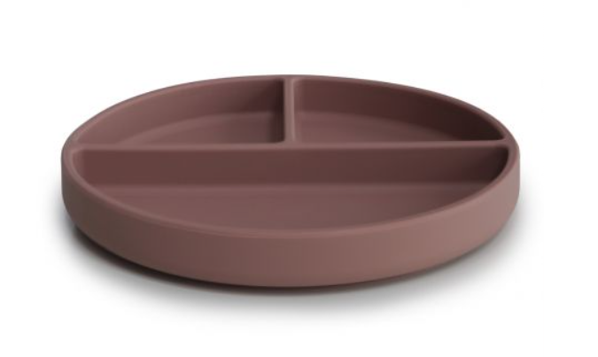 PLAT BORD, Plate, rond, cloudy mauve, paars, uni, silicone, met zuignap, vakkenverdeling, 1 stuk(s), bord