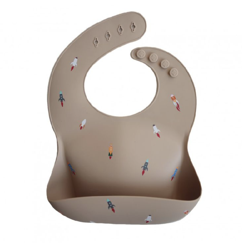 Mushie | Slabbetje met Kruimelvanger Silicone  Rocket