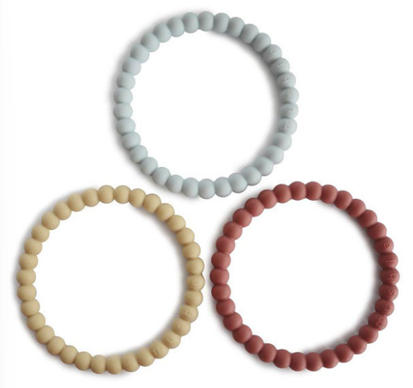 Mushie | Bijtring Bracelet Mellow/Terracotta/Periw Siliconen Grijs/Geel/Rood +3m
