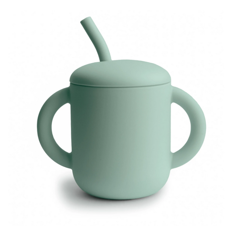 Mushie | Drinkbeker Training Cup+Straw Cambridge Blue Silicone Blauw 