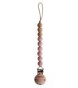 FOPSPEENKETTING, Eva, powder, uni, lint silicone met clip in hout, kralensnoer, L: 21.5 cm, vr fopspeen met ring