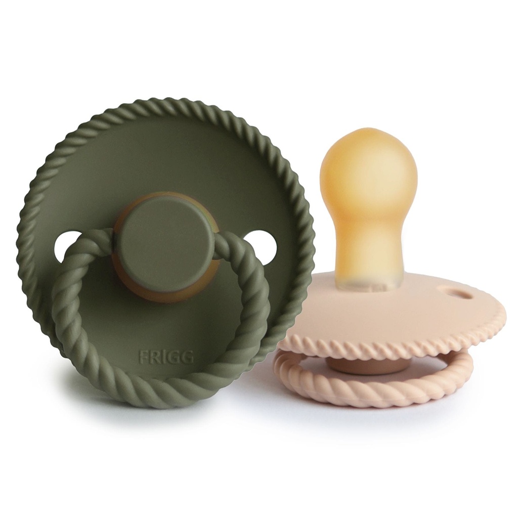 Frigg | Fopspeen Rope Croissant/Olive Rubber Speen Ortho/Physio T1 0-6m 2-pack