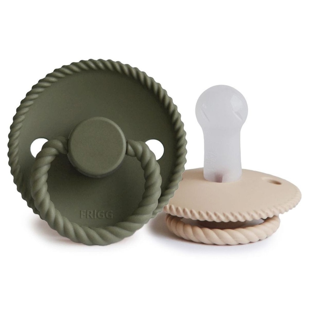 Frigg | Fopspeen Rope Croissant/Olive Siliconen Speen Ortho/Physio T2 6-18m 2-pack