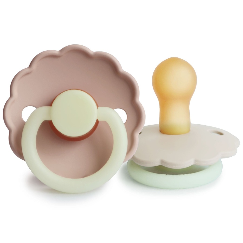 FOPSPEEN, Daisy Night, 0-6m, o/p, rub, cream/blush, rubber speen, ortho/physio, glow in the dark, T1, 2 stuk(s)