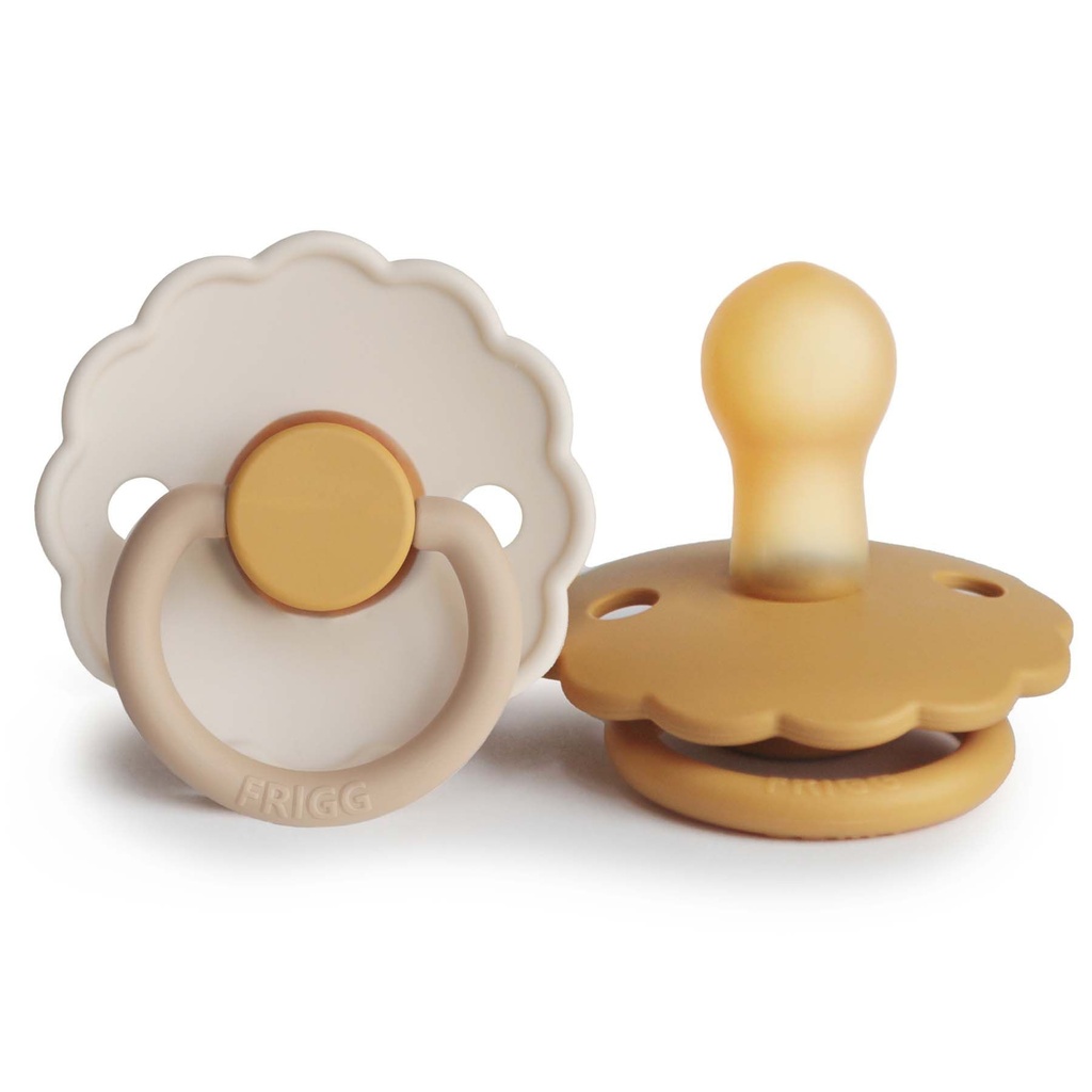 Frigg | Fopspeen Daisy Blooming Chamomile/Honey Gold Rubber Speen Ortho/Physio T1 0-6m 2-pack